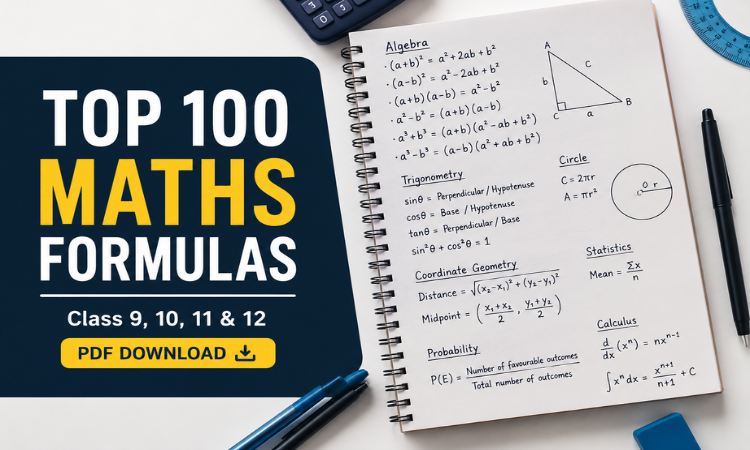 Top 100 Maths Formulas for Class 9, 10, 11 & 12 PDF: Complete Formula Sheet for Board Exams, JEE & NEET (2026)